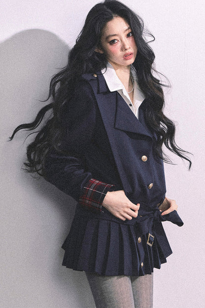 Preppy School Student Layered-Look Pleated Dress