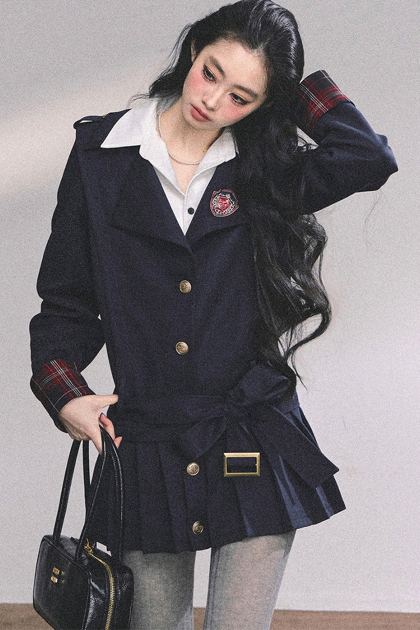 Preppy School Student Layered-Look Pleated Dress
