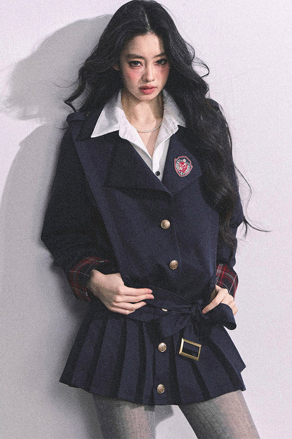 Preppy School Student Layered-Look Pleated Dress