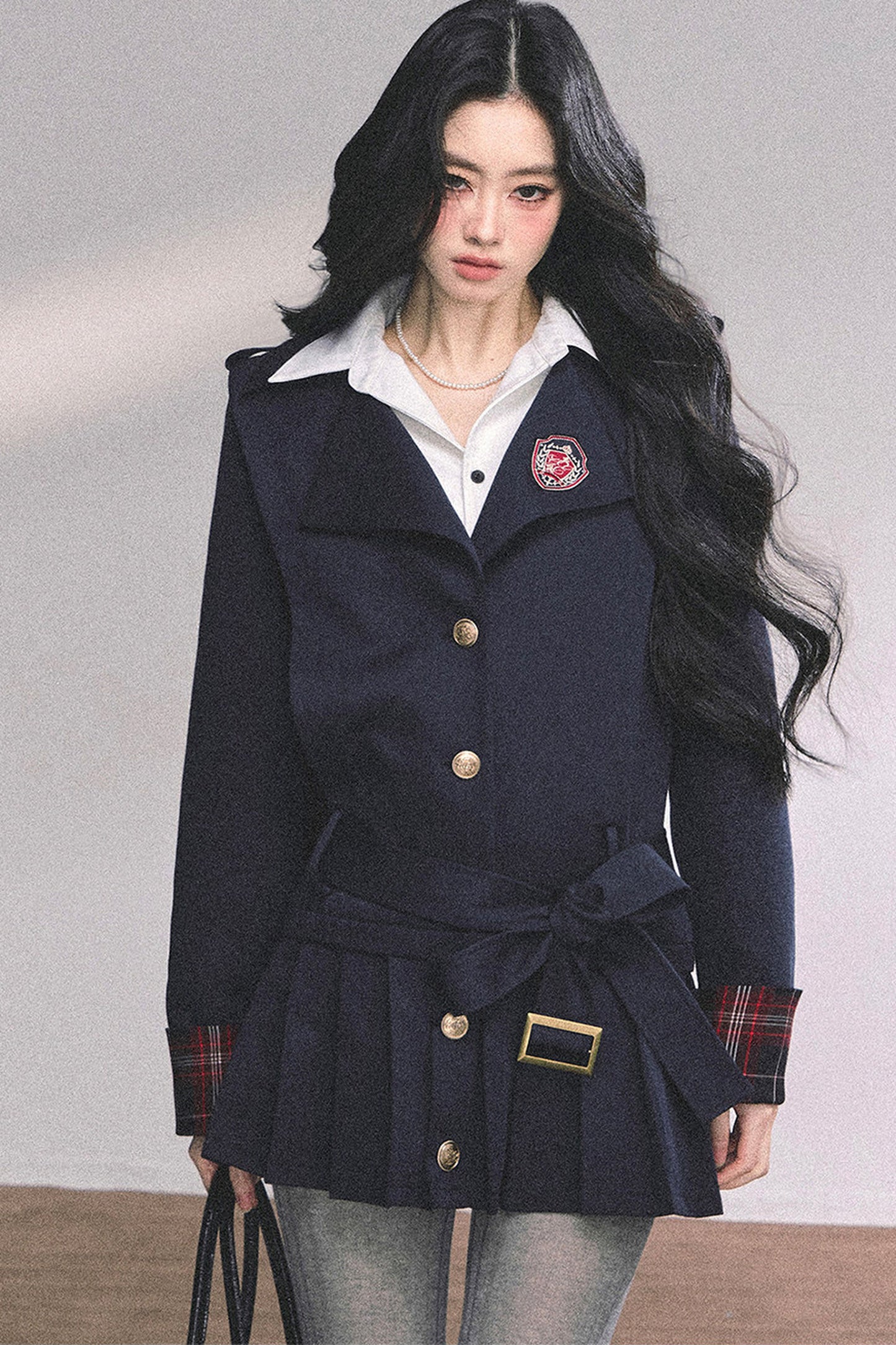 Preppy School Student Layered-Look Pleated Dress