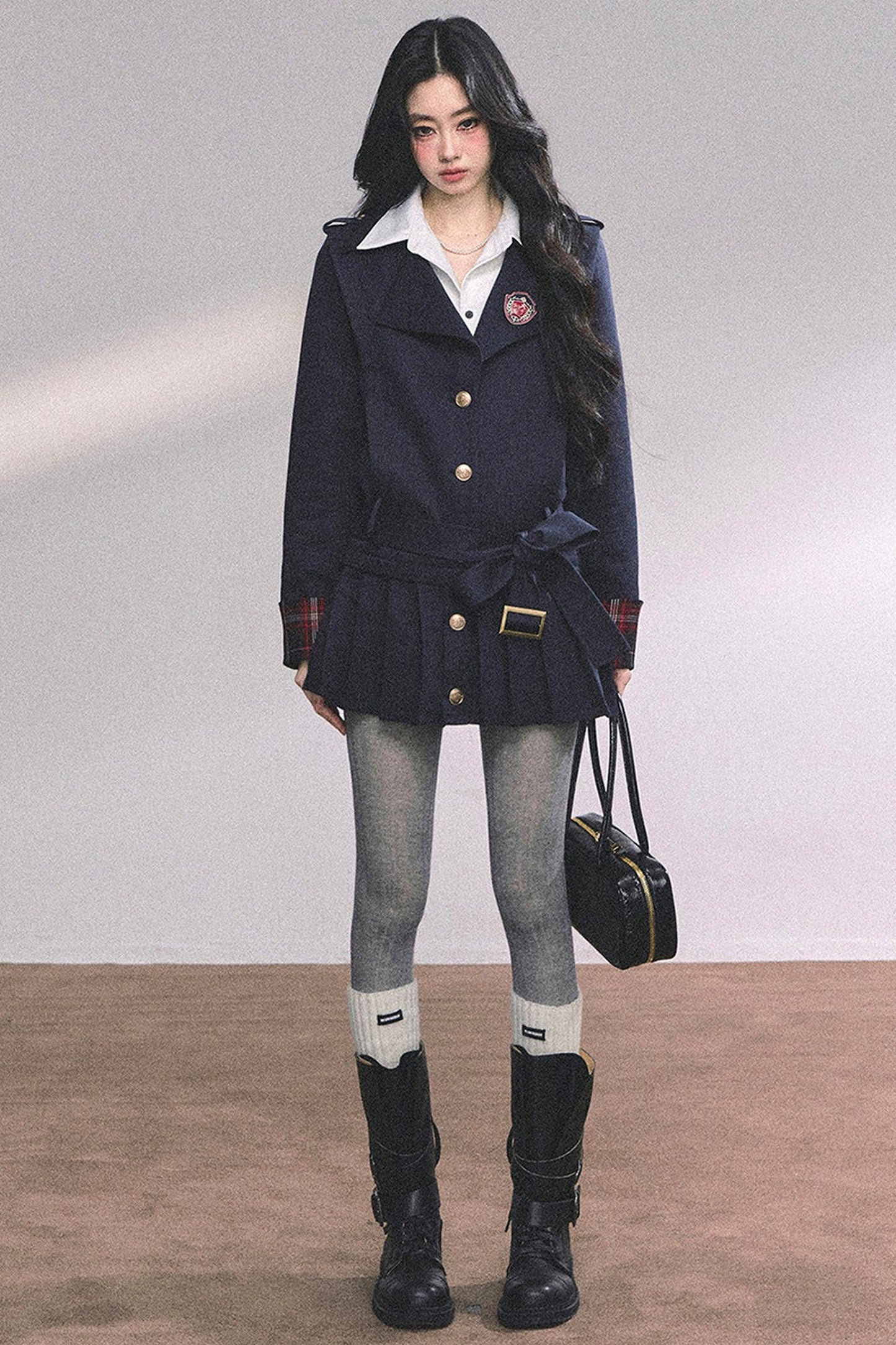 Preppy School Student Layered-Look Pleated Dress