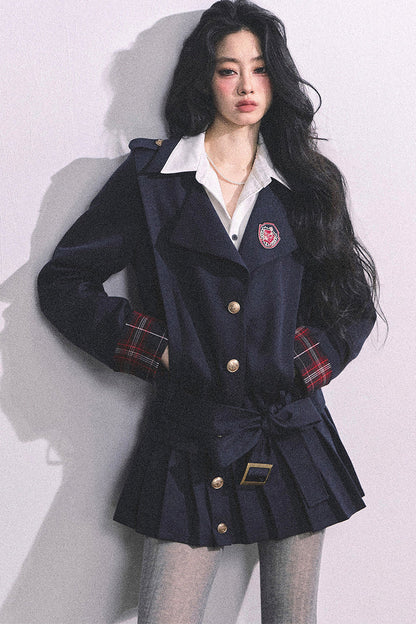 Preppy School Student Layered-Look Pleated Dress