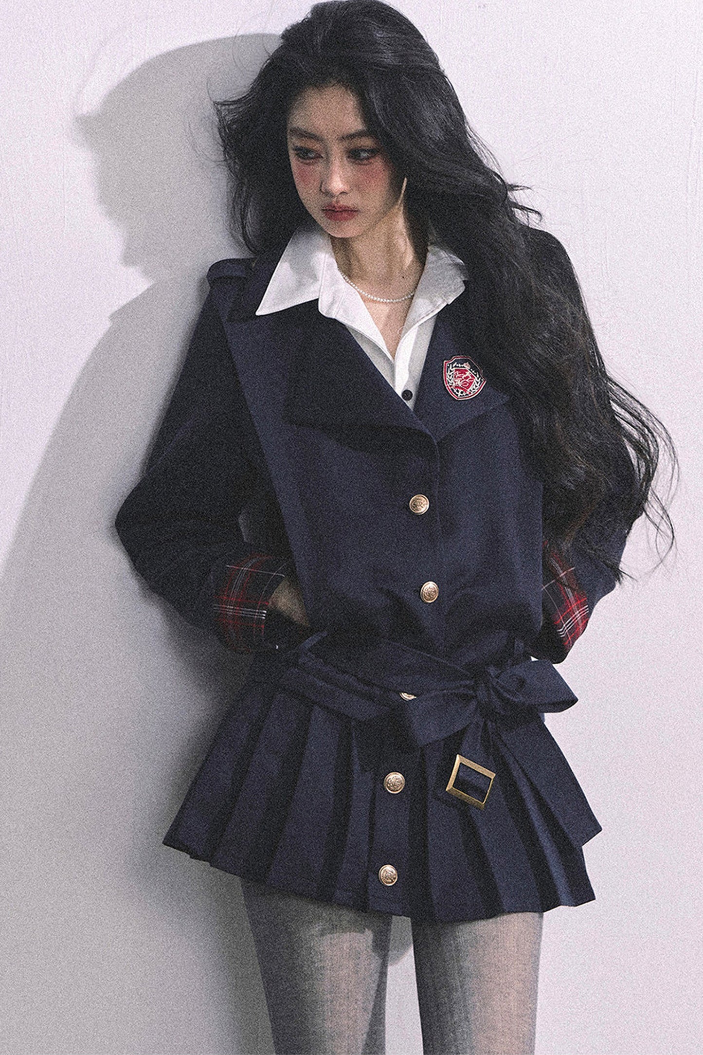 Preppy School Student Layered-Look Pleated Dress
