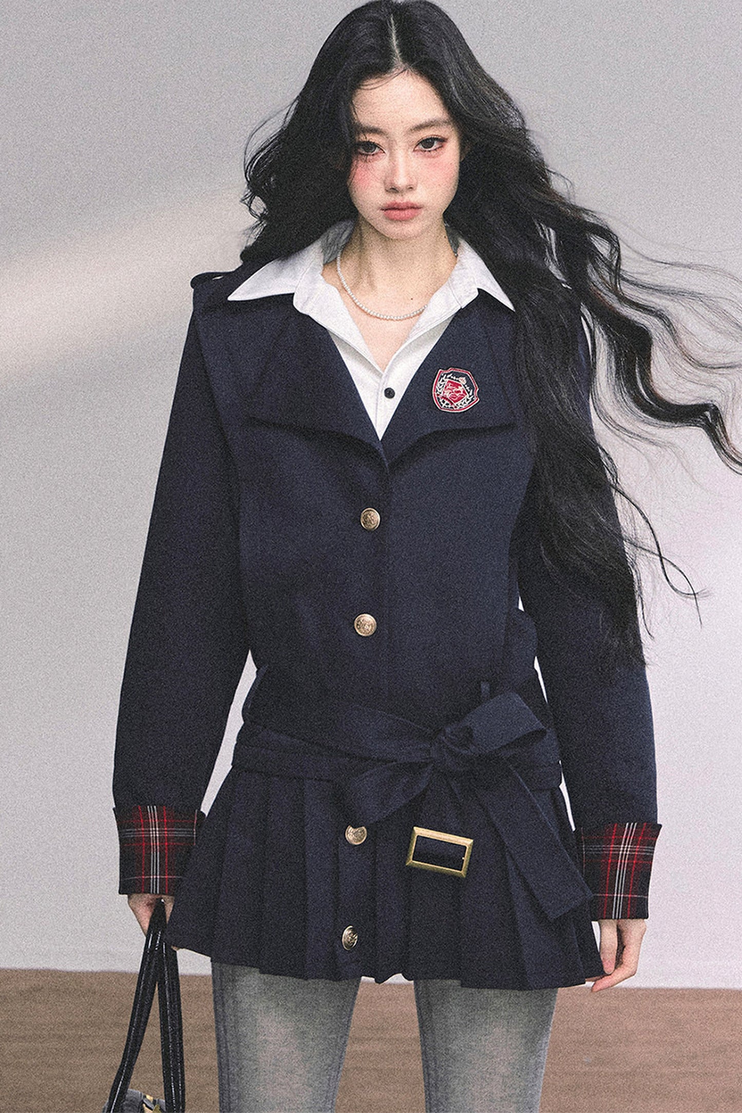 Preppy School Student Layered-Look Pleated Dress