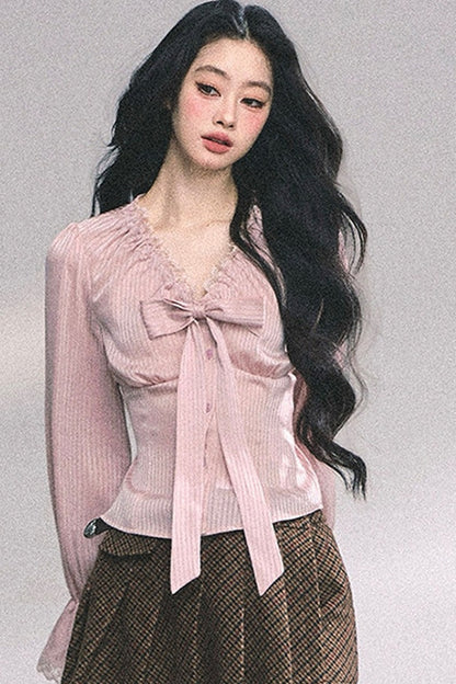 Lace Striped Autumn Blouse