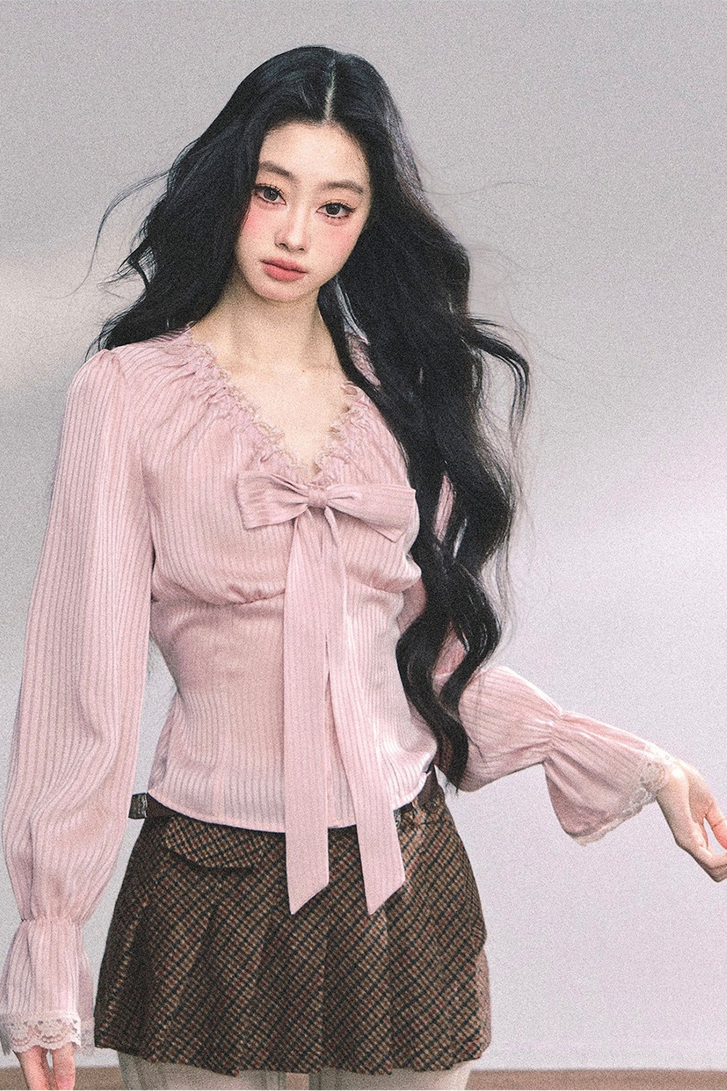 Lace Striped Autumn Blouse