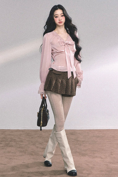 Lace Striped Autumn Blouse