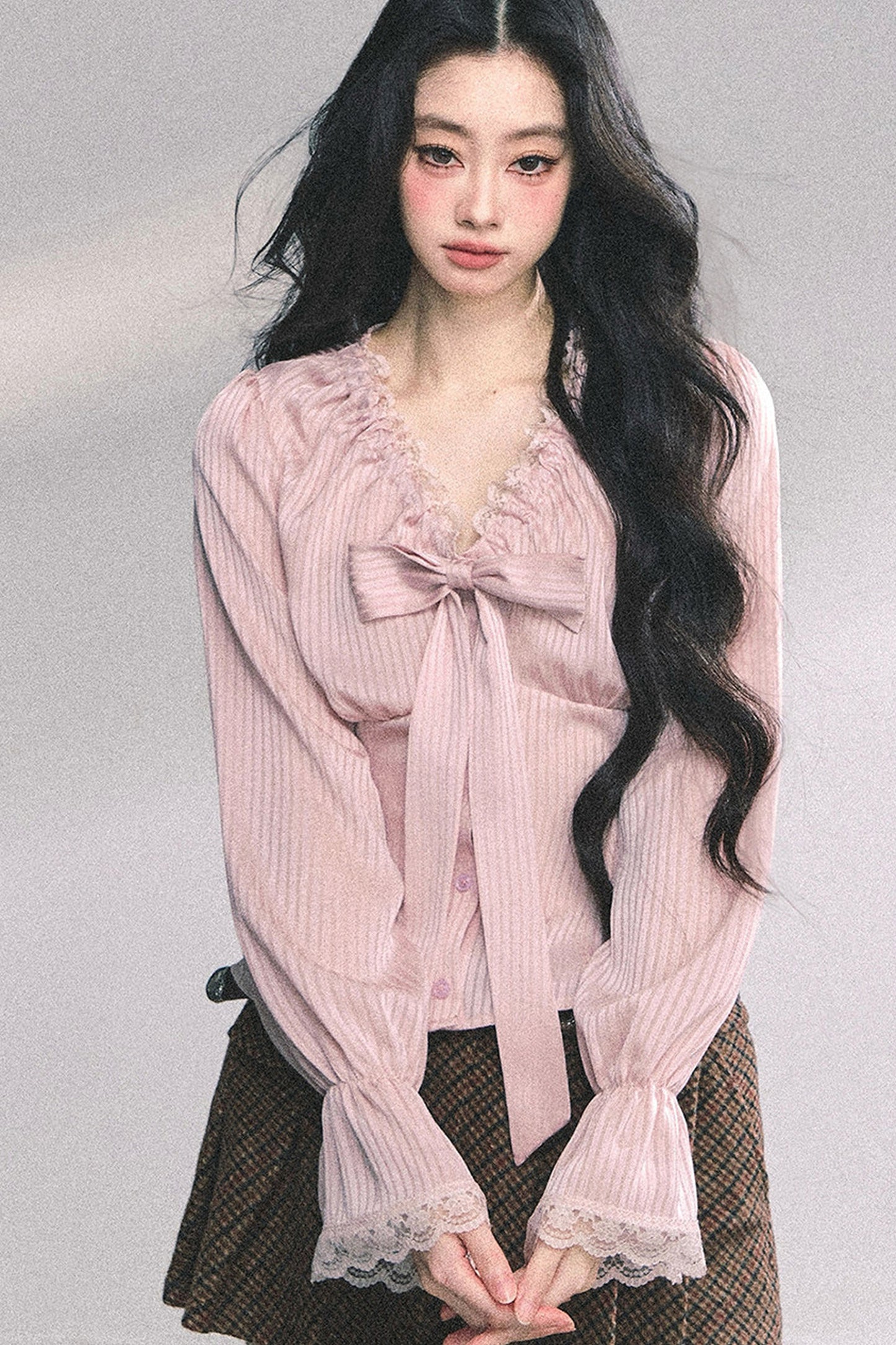 Lace Striped Autumn Blouse