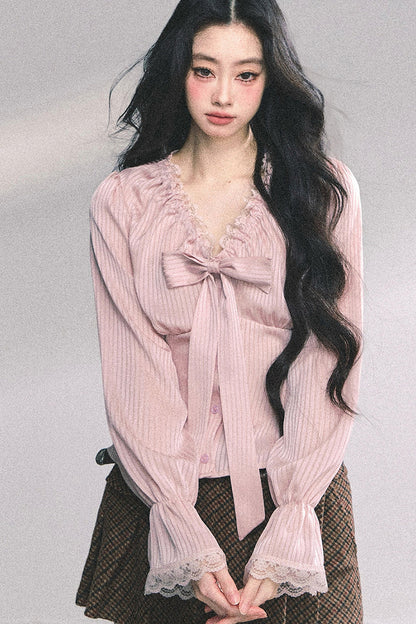 Lace Striped Autumn Blouse