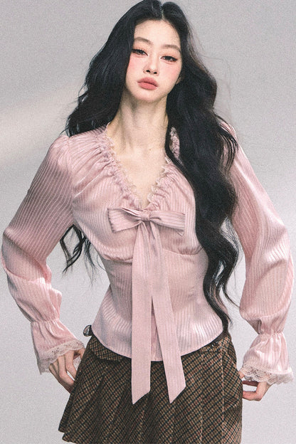 Lace Striped Autumn Blouse