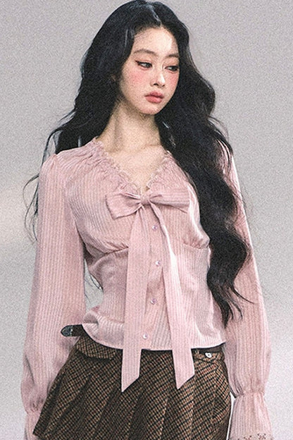 Lace Striped Autumn Blouse