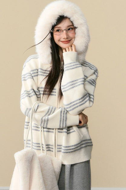 Gray Hooded Cardigan Jacket and Pants Set-Up