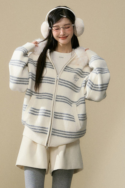 Gray Hooded Cardigan Jacket and Pants Set-Up
