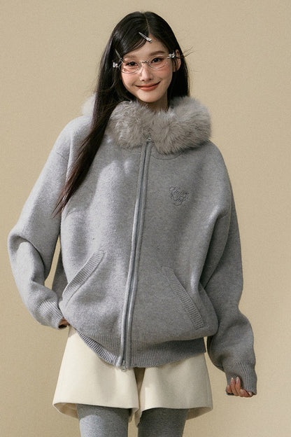 Gray Hooded Cardigan Jacket and Pants Set-Up