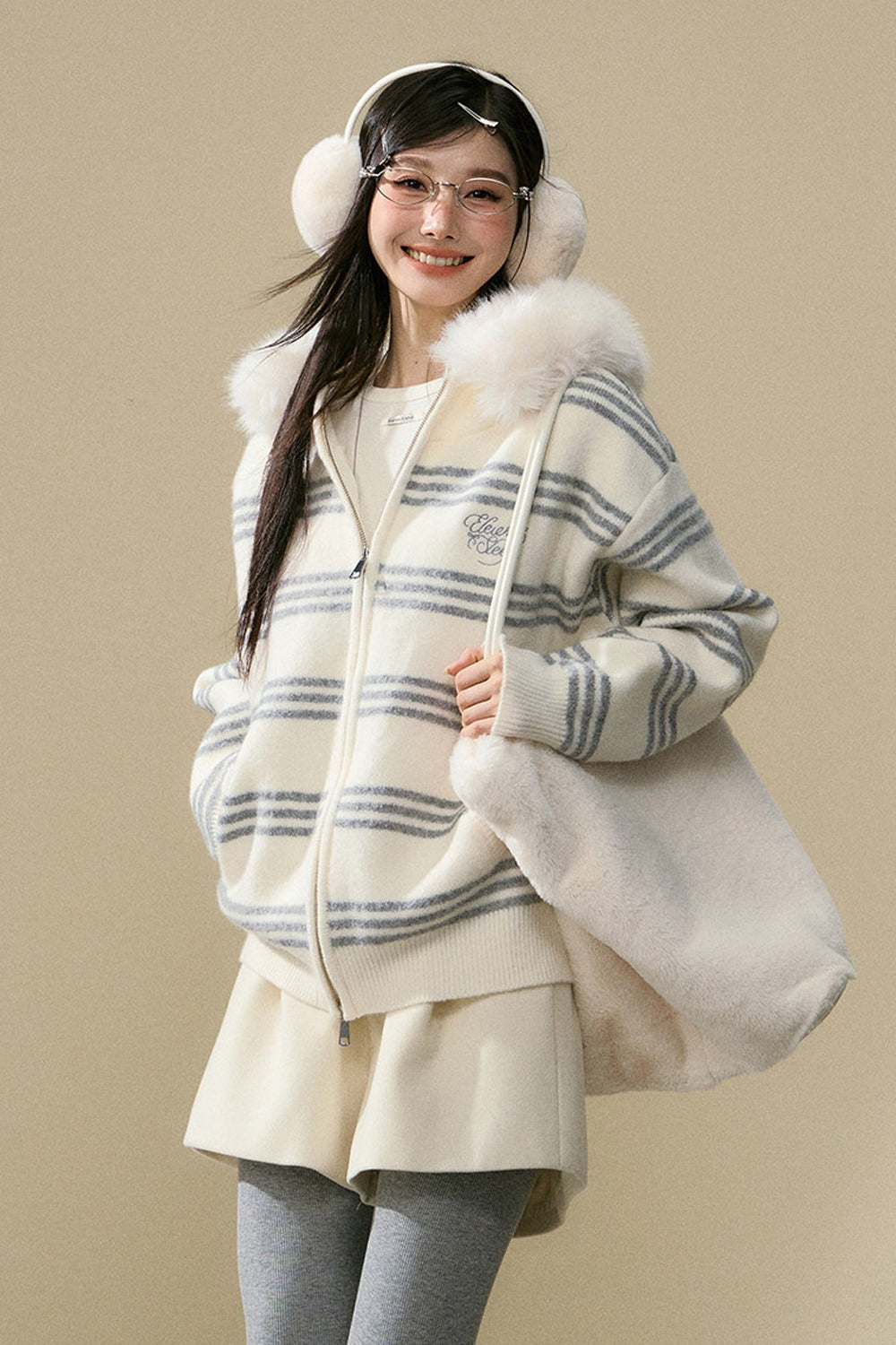 Gray Hooded Cardigan Jacket and Pants Set-Up