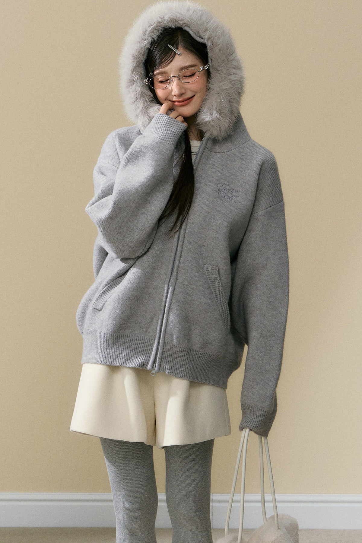 Gray Hooded Cardigan Jacket and Pants Set-Up