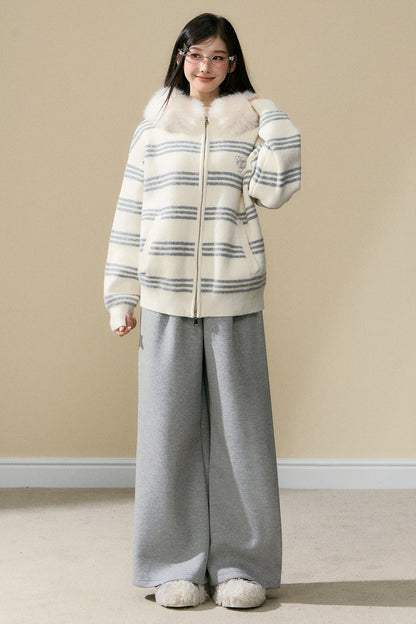 Gray Hooded Cardigan Jacket and Pants Set-Up