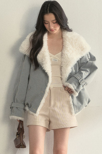 Chaqueta parka de borreguito sintético, mullida y cruzada