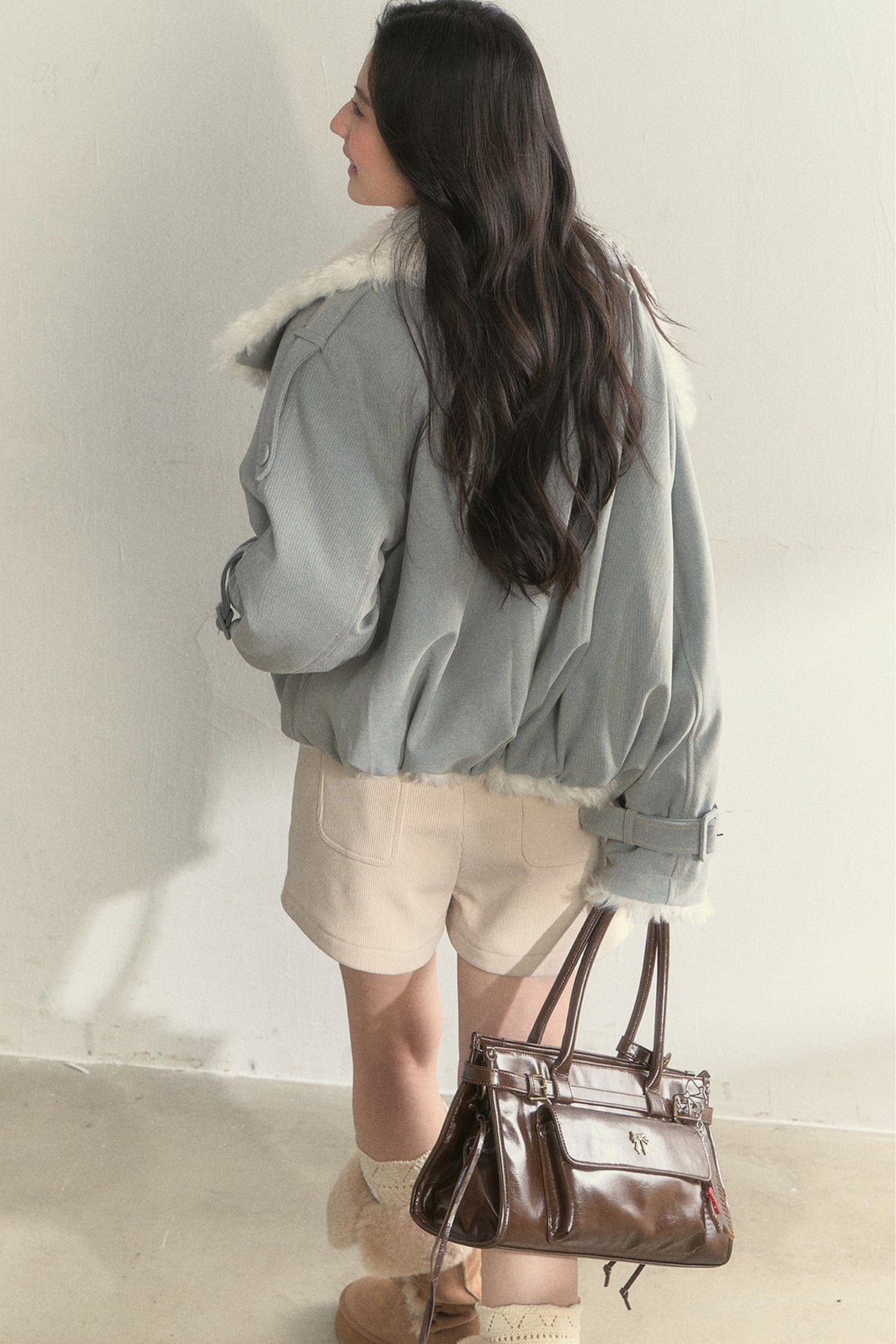 Chaqueta parka de borreguito sintético, mullida y cruzada
