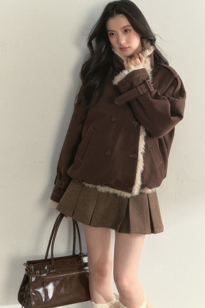 Chaqueta parka de borreguito sintético, mullida y cruzada