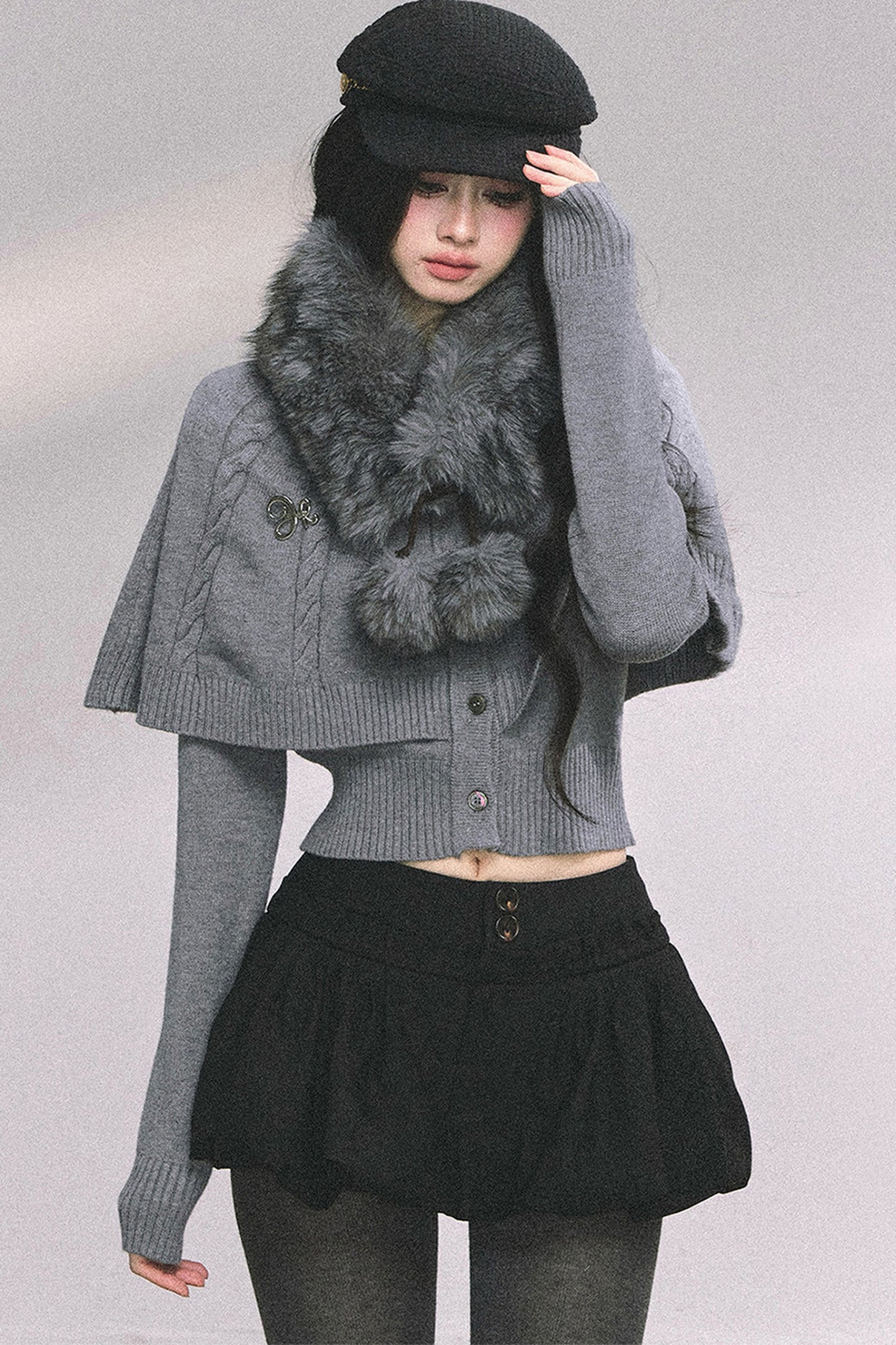 Knitted Cable Cape Sweater