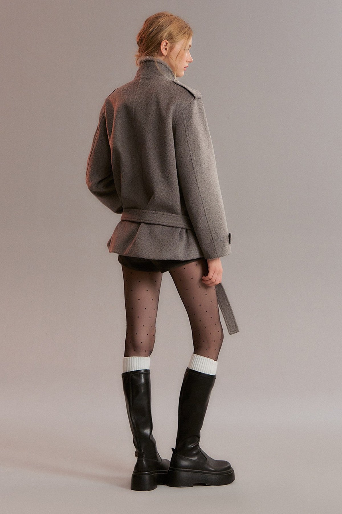 Gray Double-Breasted Woolen Jacket