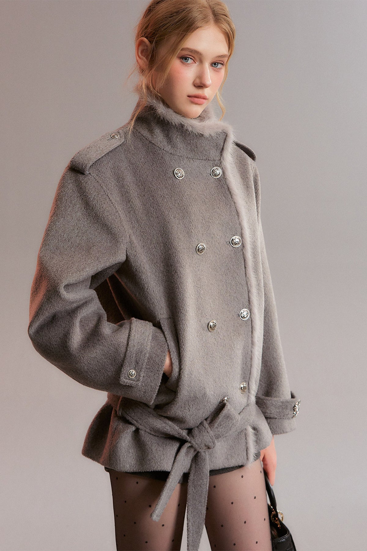 Gray Double-Breasted Woolen Jacket