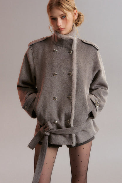 Gray Double-Breasted Woolen Jacket