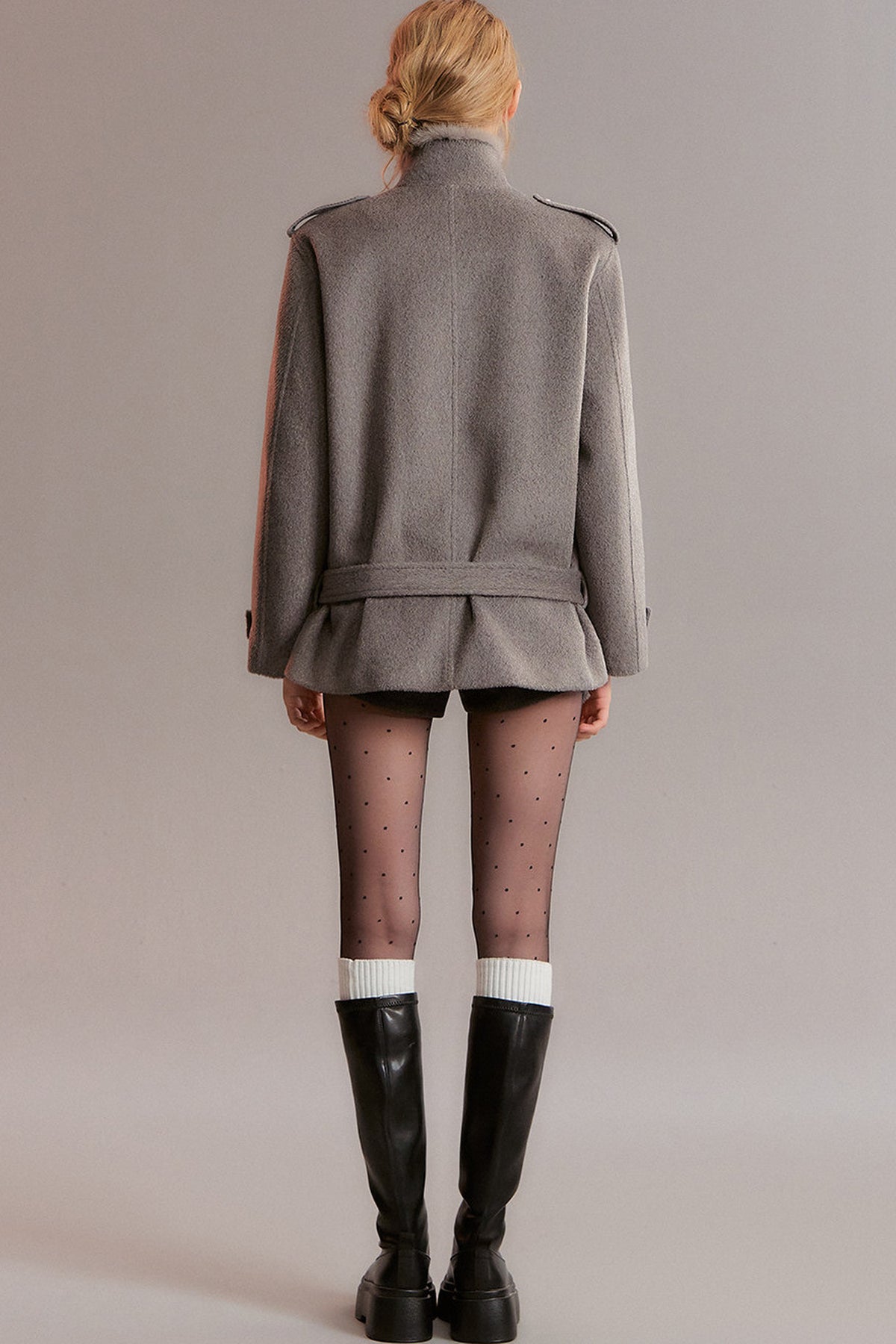 Gray Double-Breasted Woolen Jacket