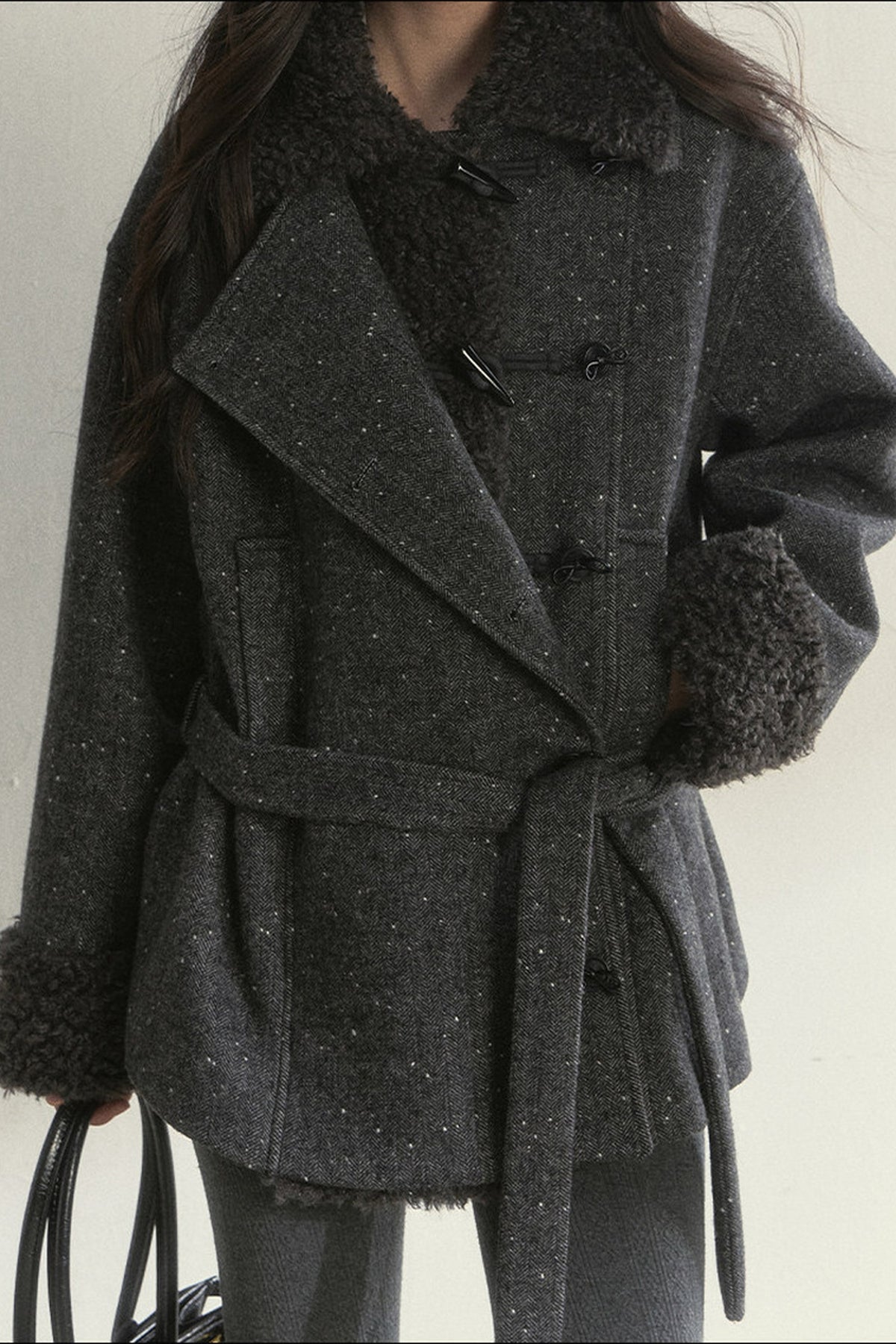 50% Wool Lapel Plush Patchwork Jacket