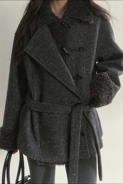 50% Wool Lapel Plush Patchwork Jacket
