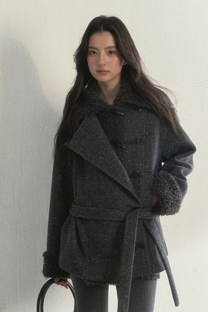 50% Wool Lapel Plush Patchwork Jacket