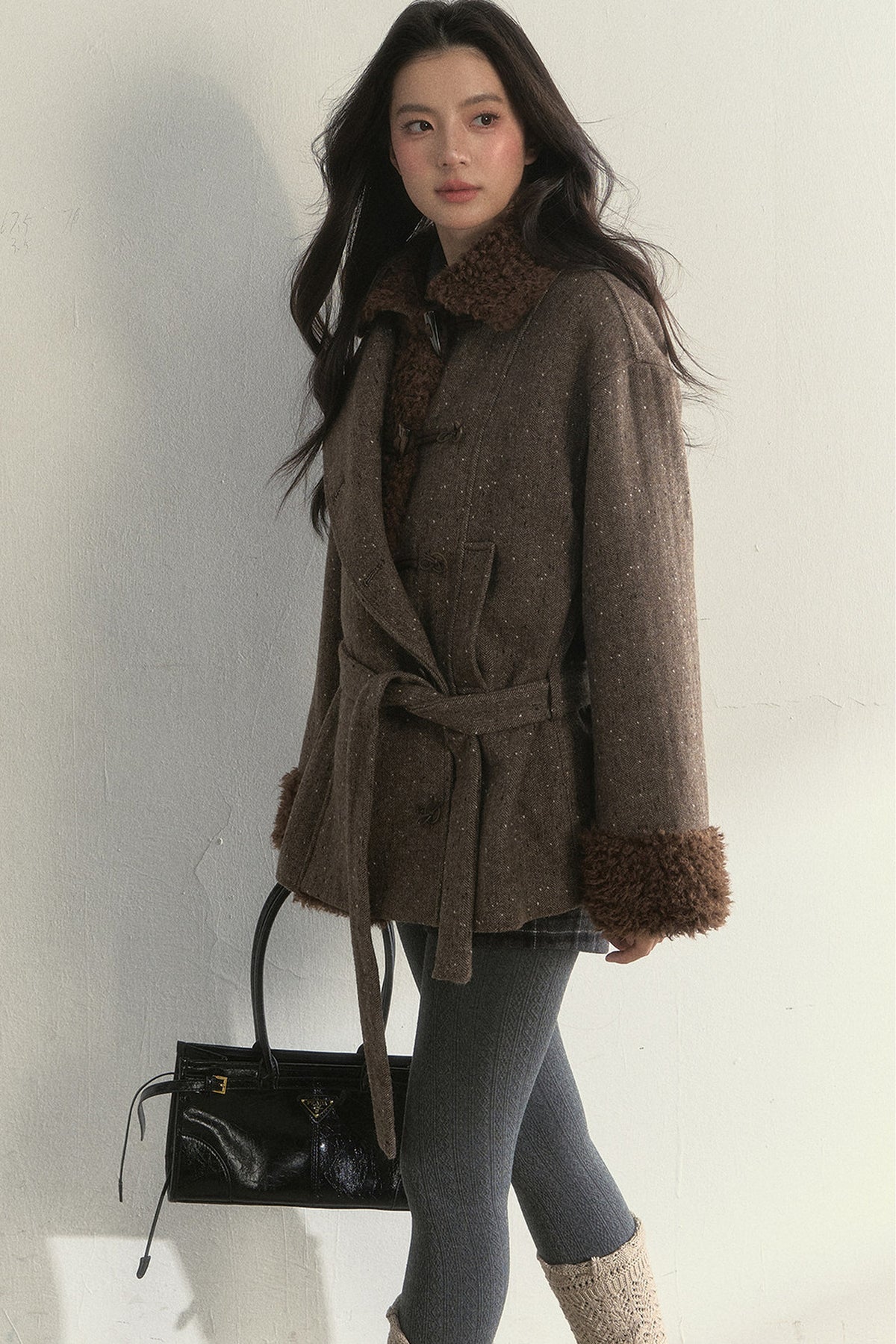 50% Wool Lapel Plush Patchwork Jacket