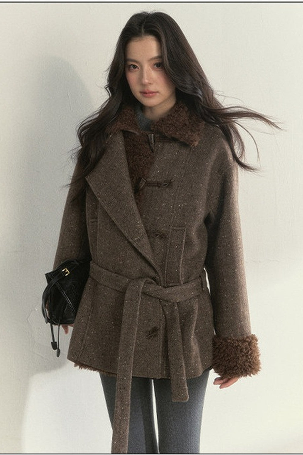 50% Wool Lapel Plush Patchwork Jacket