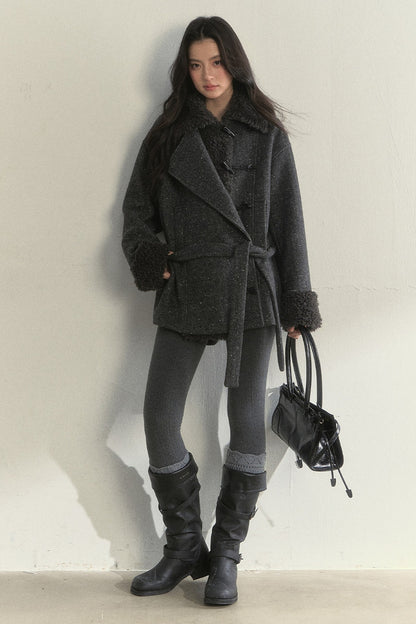 50% Wool Lapel Plush Patchwork Jacket