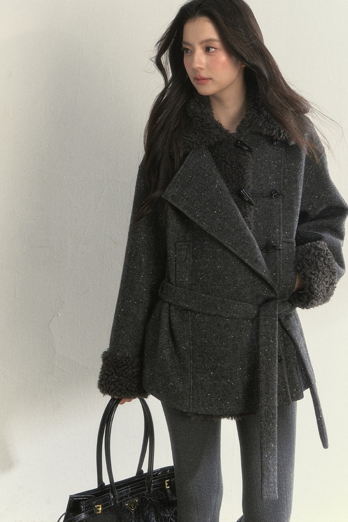 50% Wool Lapel Plush Patchwork Jacket