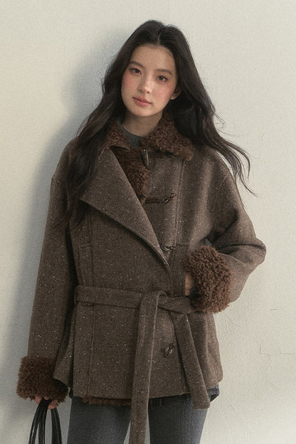 50% Wool Lapel Plush Patchwork Jacket