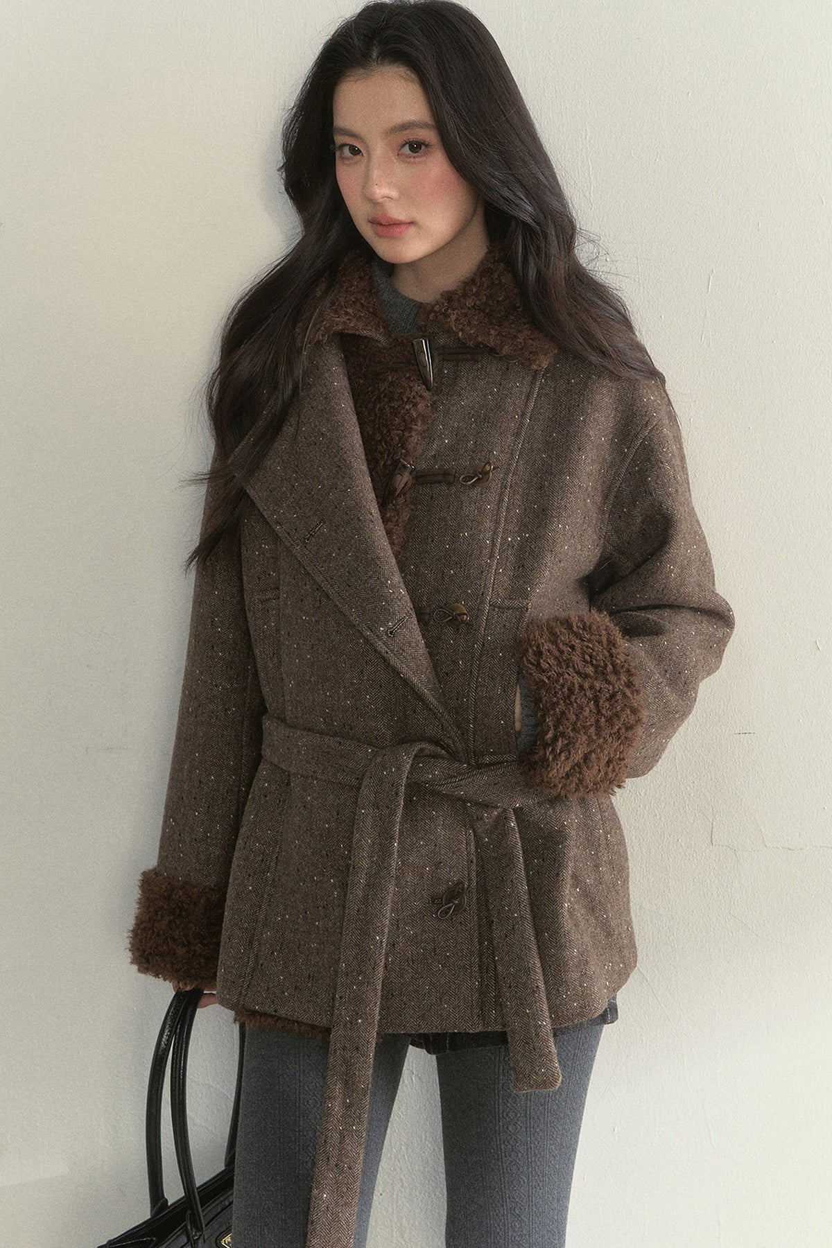 50% Wool Lapel Plush Patchwork Jacket