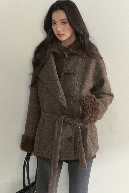 50% Wool Lapel Plush Patchwork Jacket