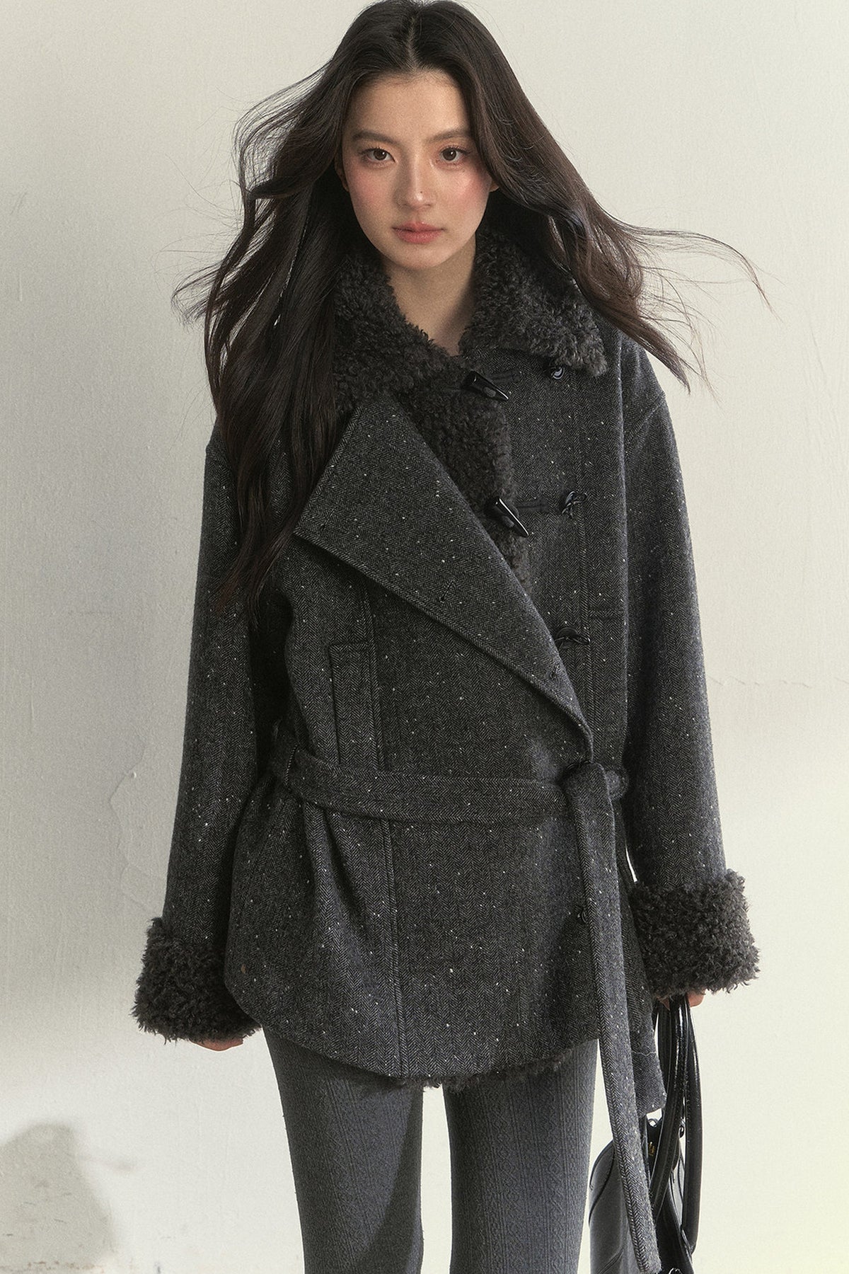 50% Wool Lapel Plush Patchwork Jacket