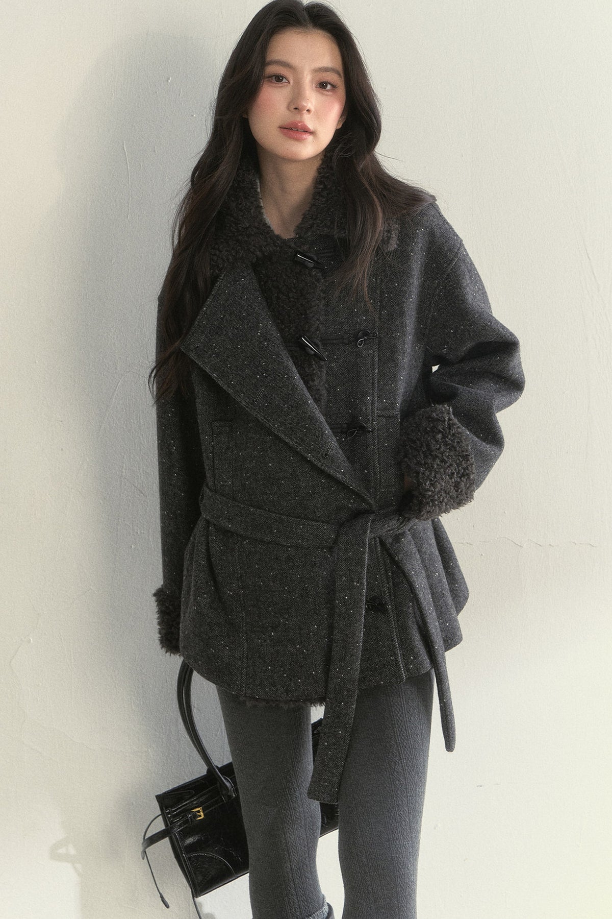 50% Wool Lapel Plush Patchwork Jacket
