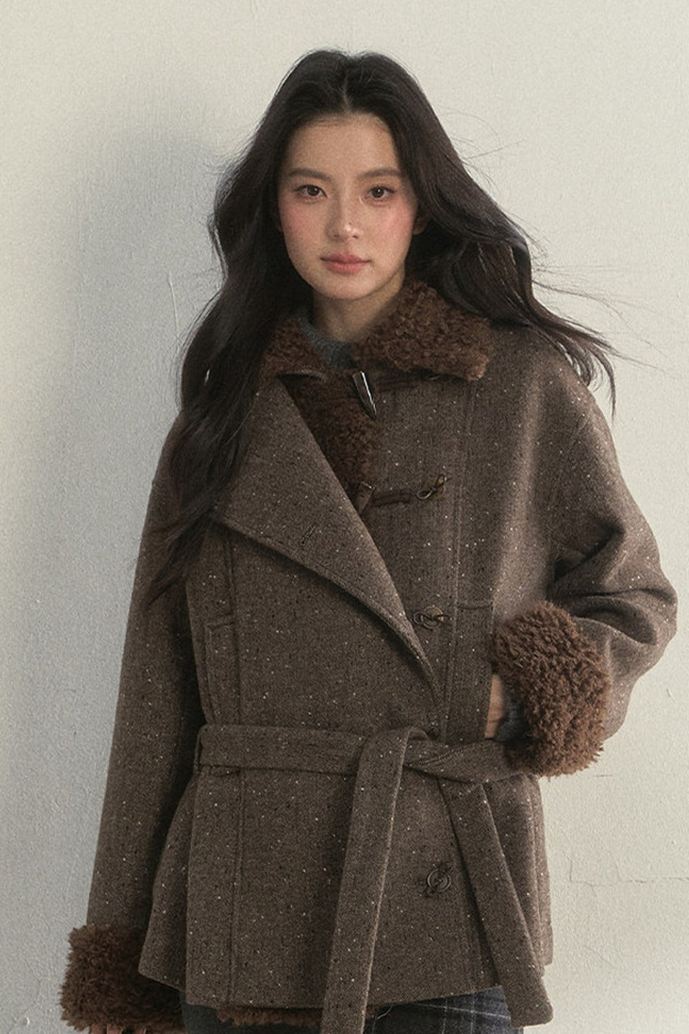 50% Wool Lapel Plush Patchwork Jacket