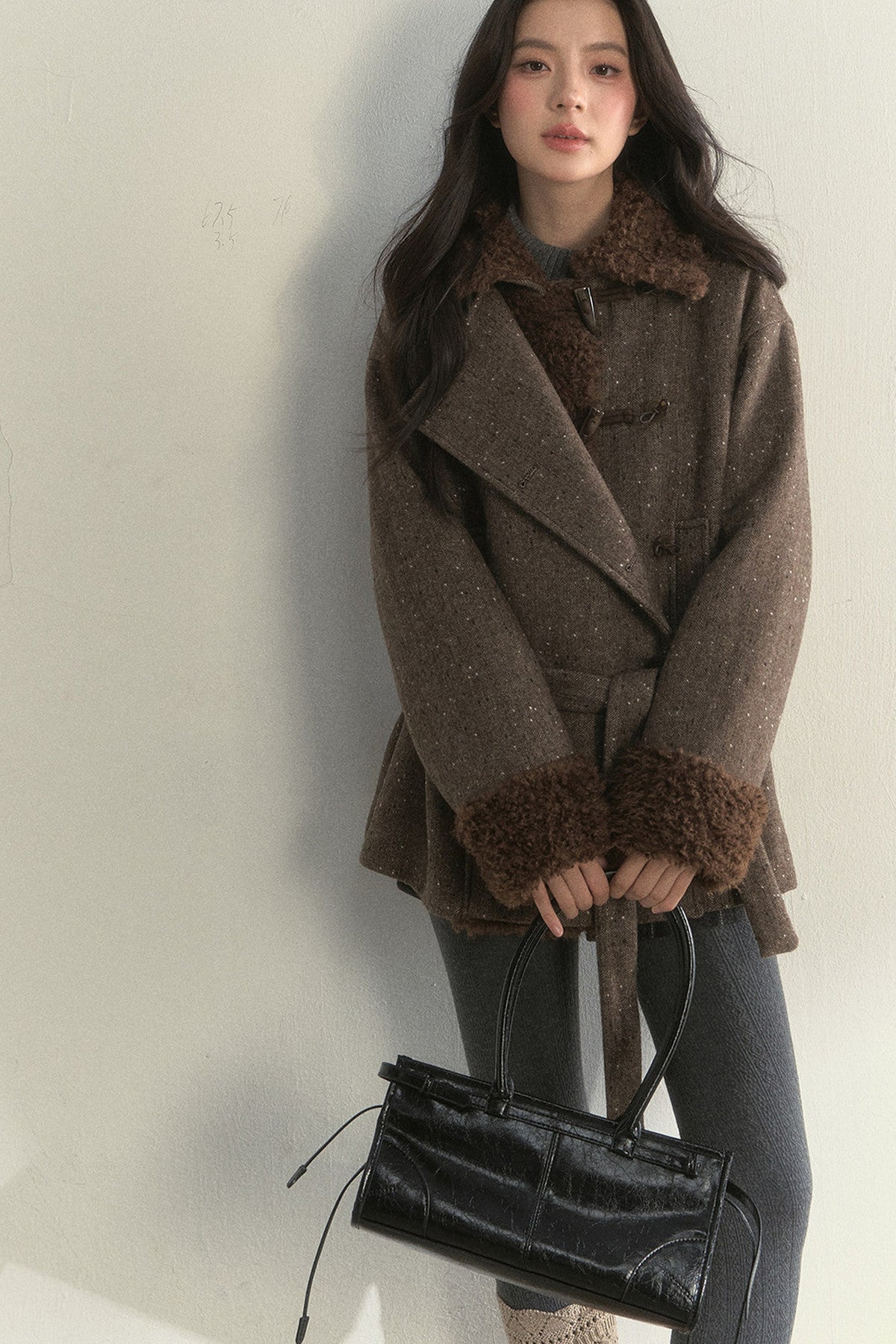 50% Wool Lapel Plush Patchwork Jacket