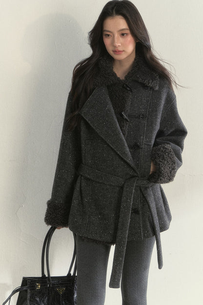 50% Wool Lapel Plush Patchwork Jacket