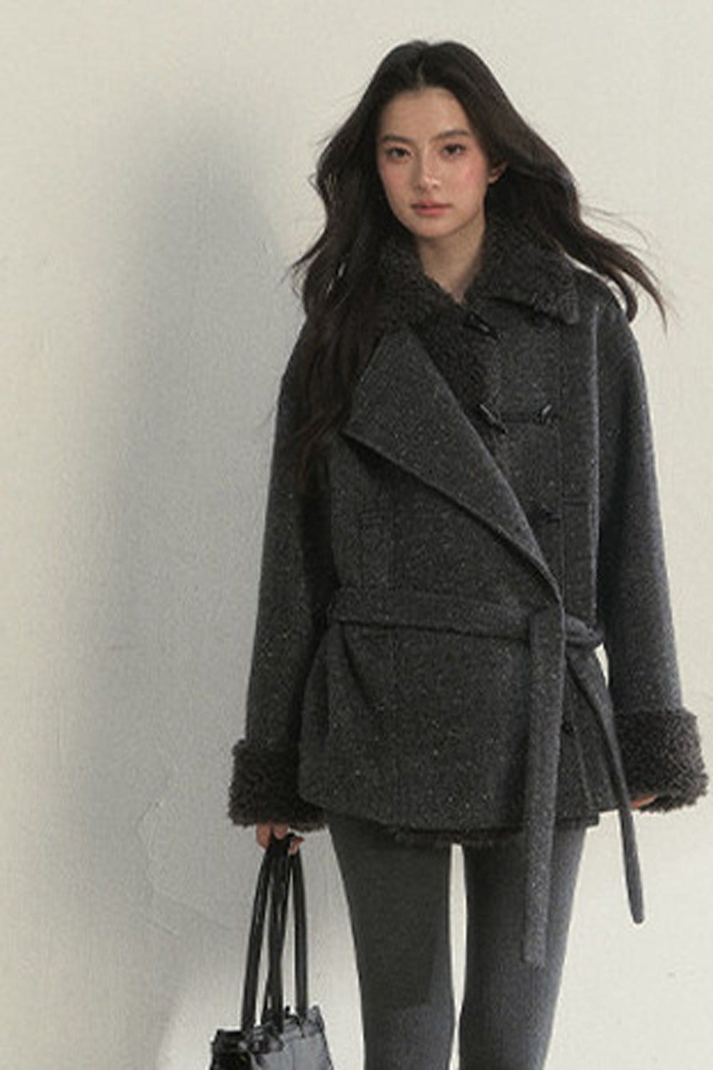 50% Wool Lapel Plush Patchwork Jacket