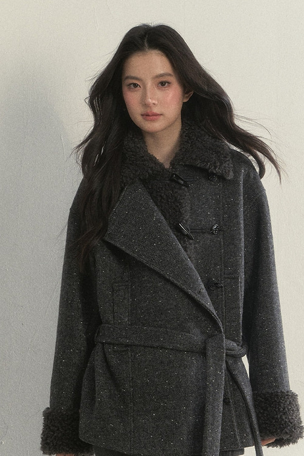 50% Wool Lapel Plush Patchwork Jacket