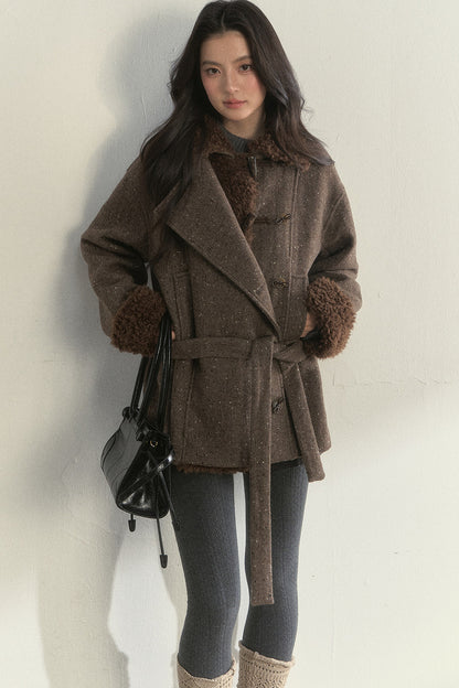 50% Wool Lapel Plush Patchwork Jacket