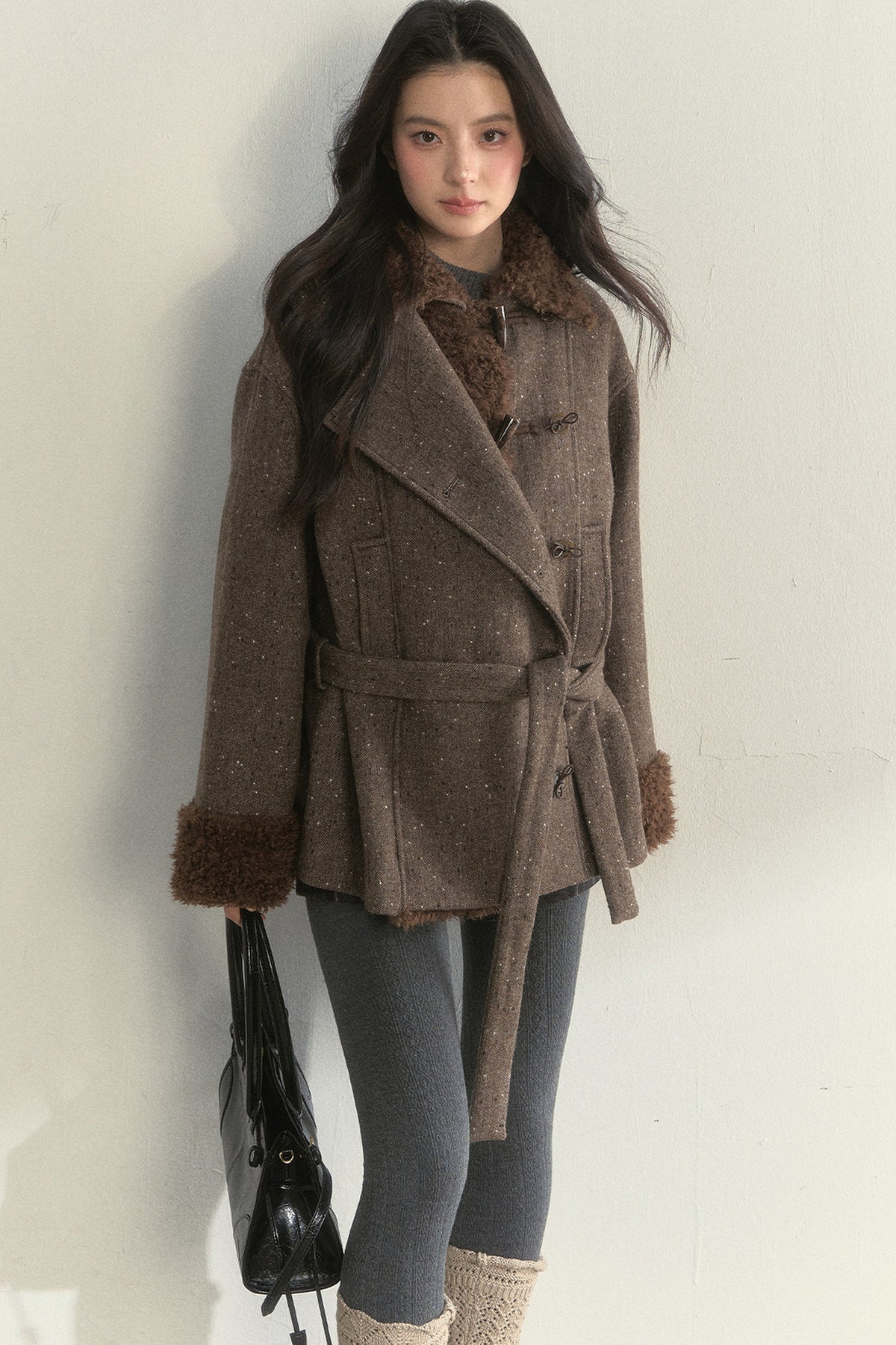 50% Wool Lapel Plush Patchwork Jacket