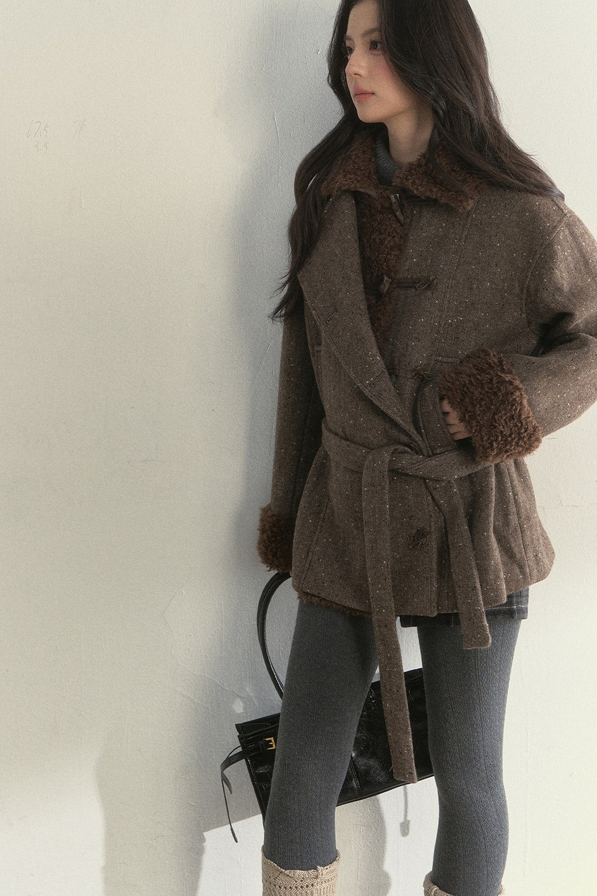 50% Wool Lapel Plush Patchwork Jacket