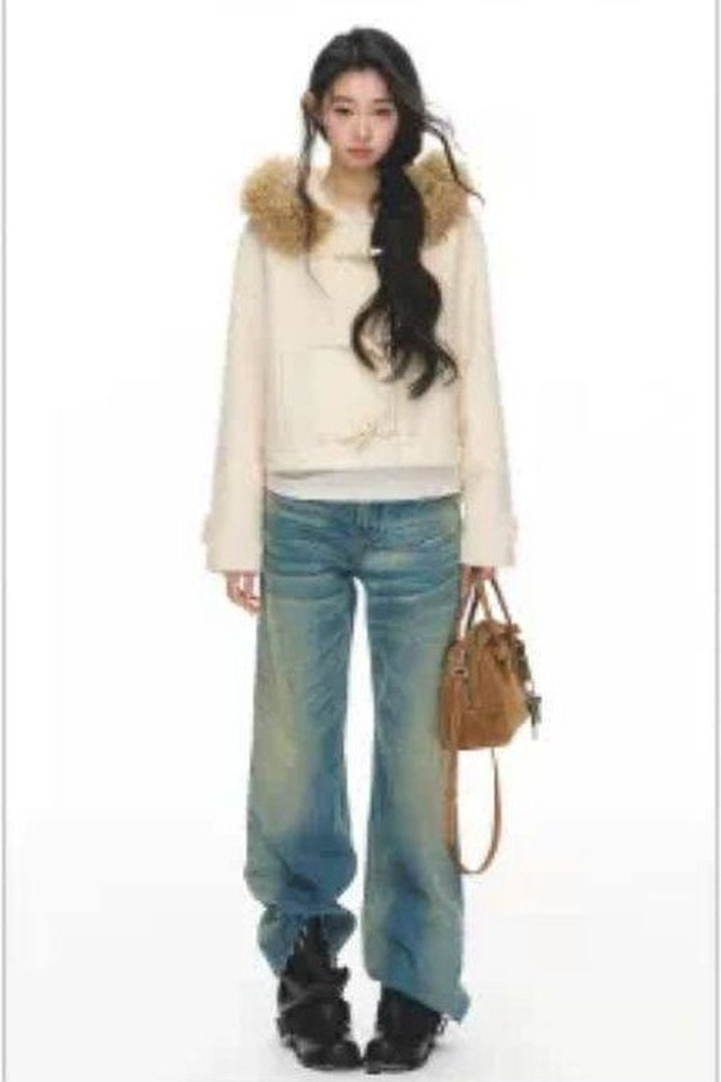 Brown Short Wool Coat and Pants Set-Up